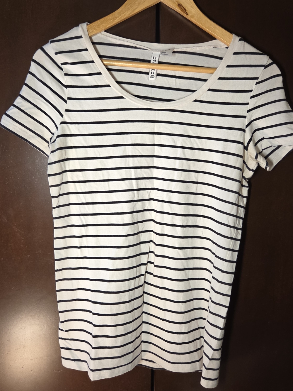 Divided White Tee with Black Horizontal Stripes Women Size Medium